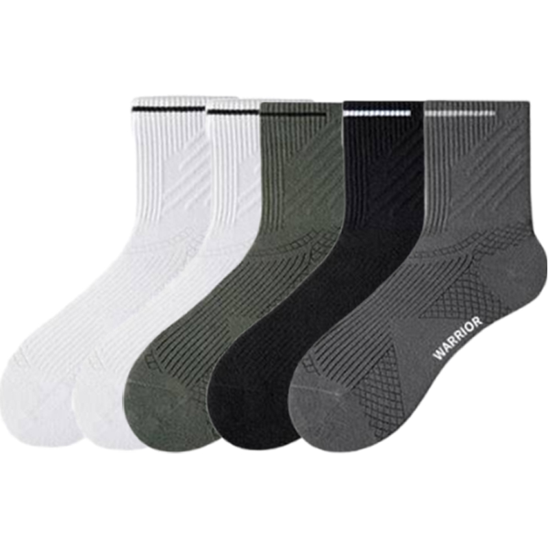 

Мужские носки Mid Calf WARRIOR, 5 pack[running slip-resistant]1 черный+2 белый+1 зеленый+1 серый