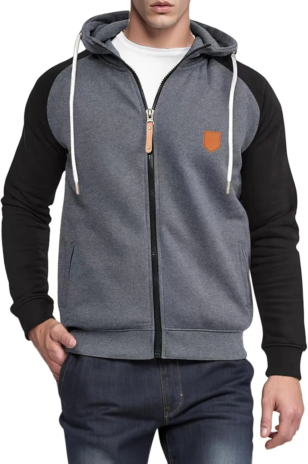 

Wankang мужская флисовая толстовка с капюшоном, кардиган с застежкой-молнией и реглан