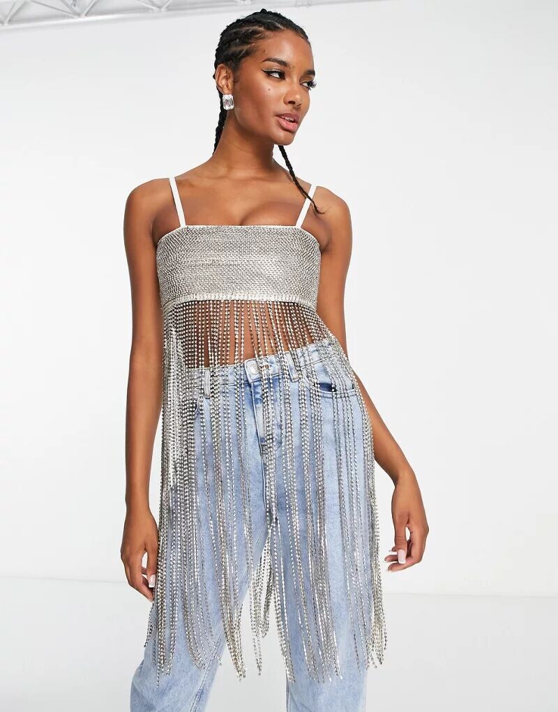 

Платье-сарафан с бахромой из стразов ASOS