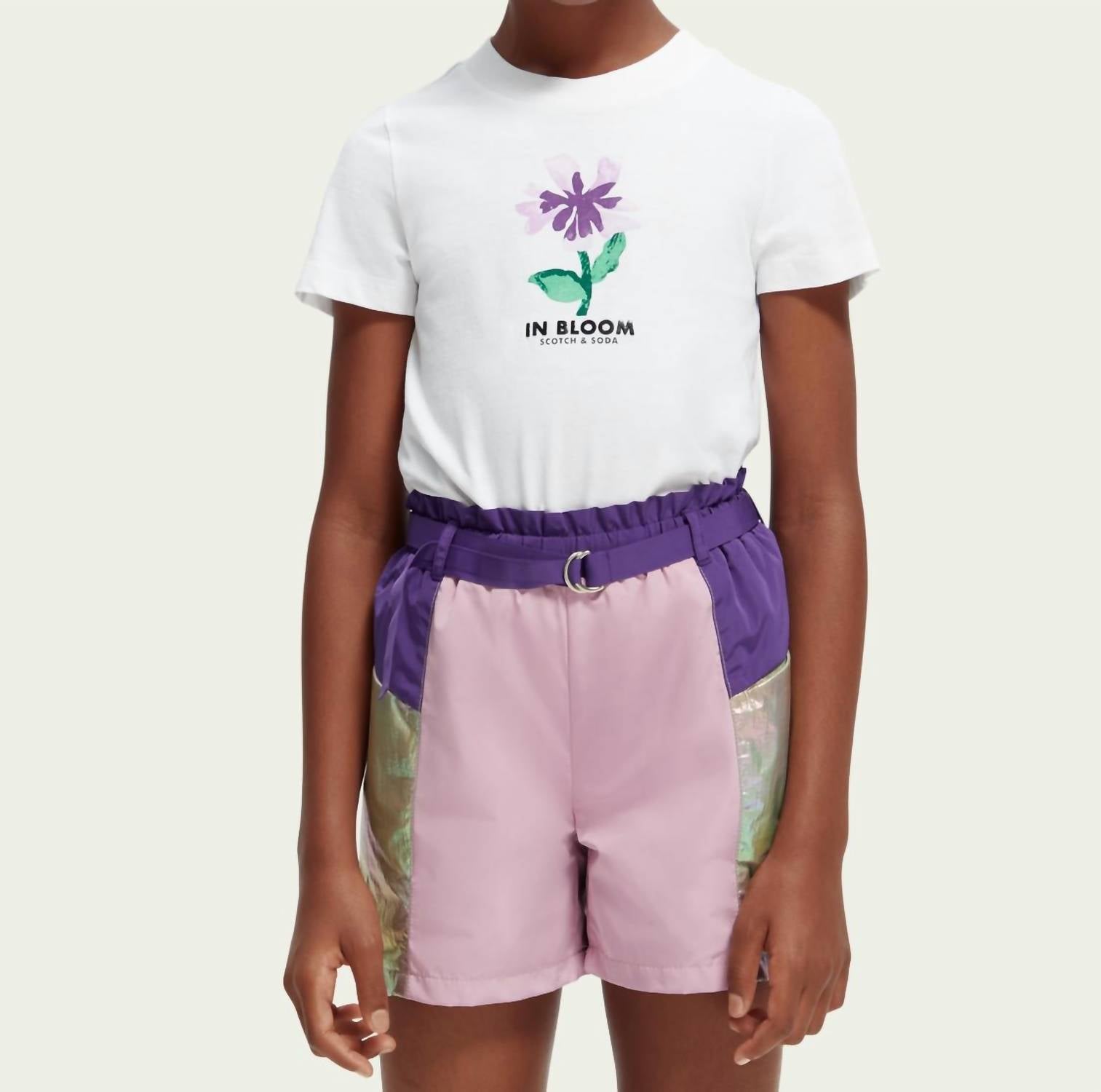 

Футболка облегающего кроя с цветочным рисунком белого цвета SCOTCH & SODA