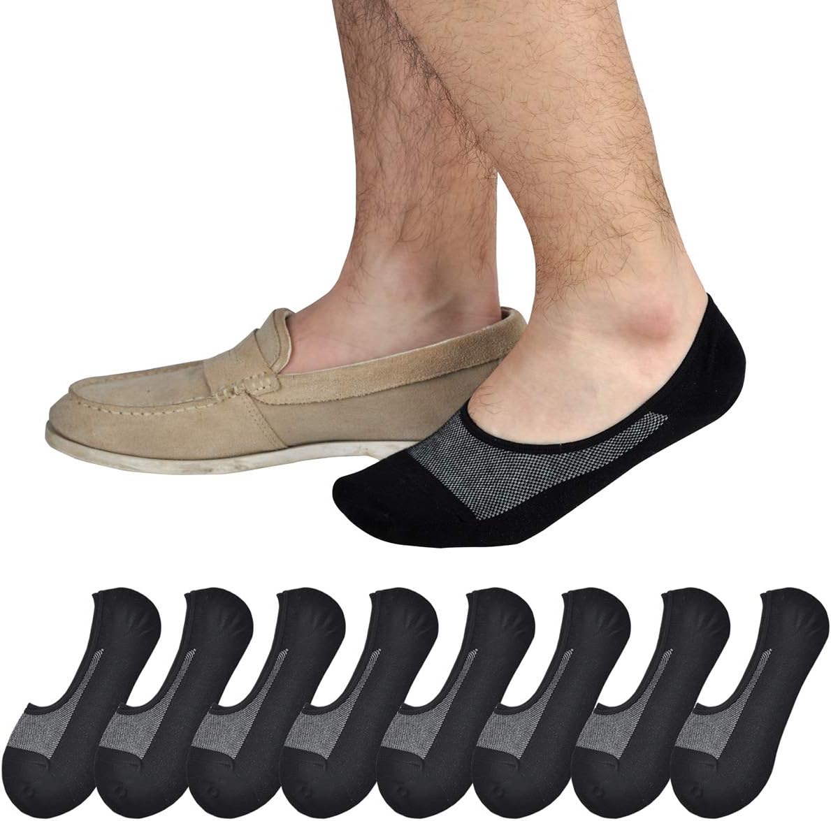 

Jormatt Genuine мужские носки для неявки, кроссовки Loafer - хлопковые носки с глубоким вырезом и нескользящими рукоятками, черный