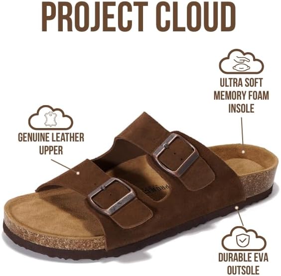 Мужские сандалии Project Cloud из 100 натуральной кожи с амортизирующей стелькой из натуральной пробки, сандалии с двумя ремешками и пряжками, летние нескользящие (Heritage), шоколадный — фото 2