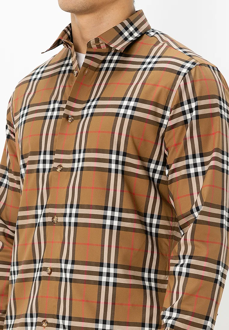 Рубашка Shefford Burberry с длинным рукавом, клетчатая, коричневый — фото 3