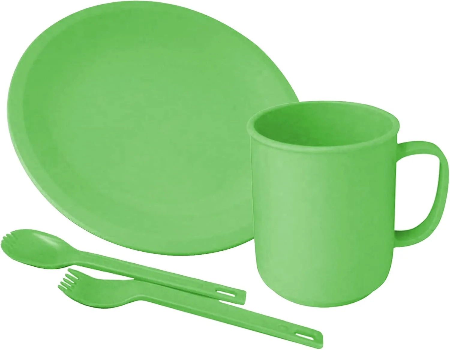 Набор для пикника из 4 предметов, детская посуда, многоразовая, пластик, green, 2 предмета, столовые приборы для одной руки, кружка и тарелка OLShop AG