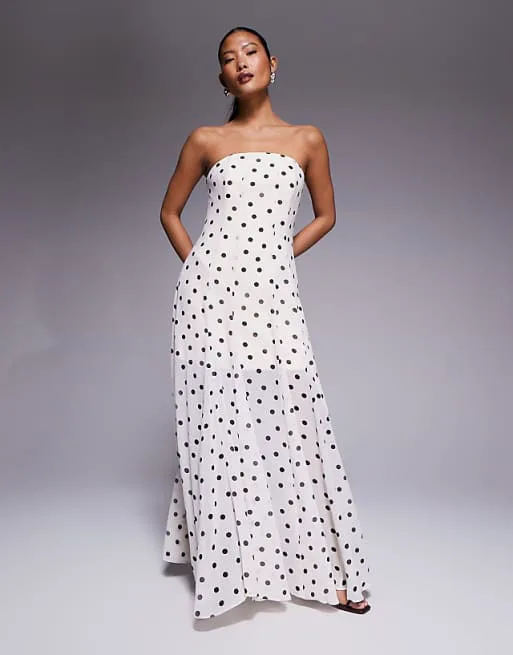 

Платье макси без бретелек в горошек Forever New Petite