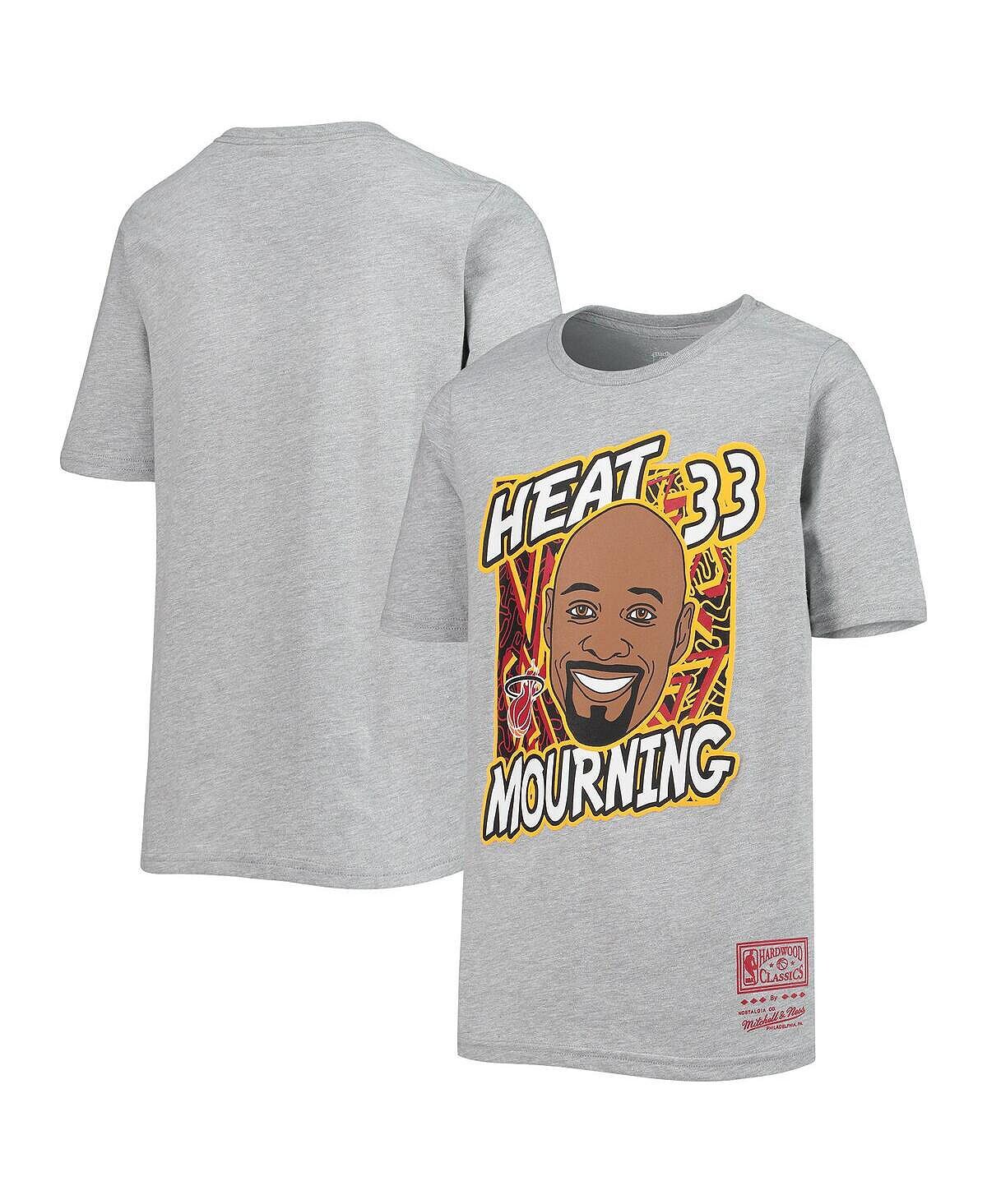 Футболка Big Boys Alonzo Mourning Heathered Grey Miami Heat Hardwood Classics King of the Court Player Mitchell & Ness — фото 2