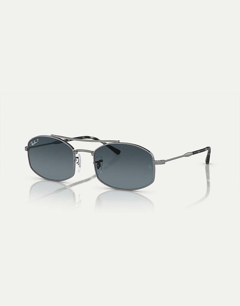 

Ray-Ban Rb3719 Овальные поляризованные солнцезащитные очки свинцово-серого цвета с синими линзами