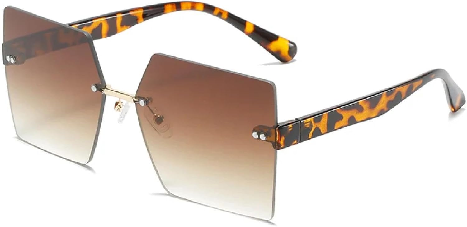 

Модные солнцезащитные очки класса люкс без оправы для женщин и мужчин, для активного отдыха, путешествий, вождения, защиты от солнца UV400 TKKTLLT, Leopard Gradient Tea