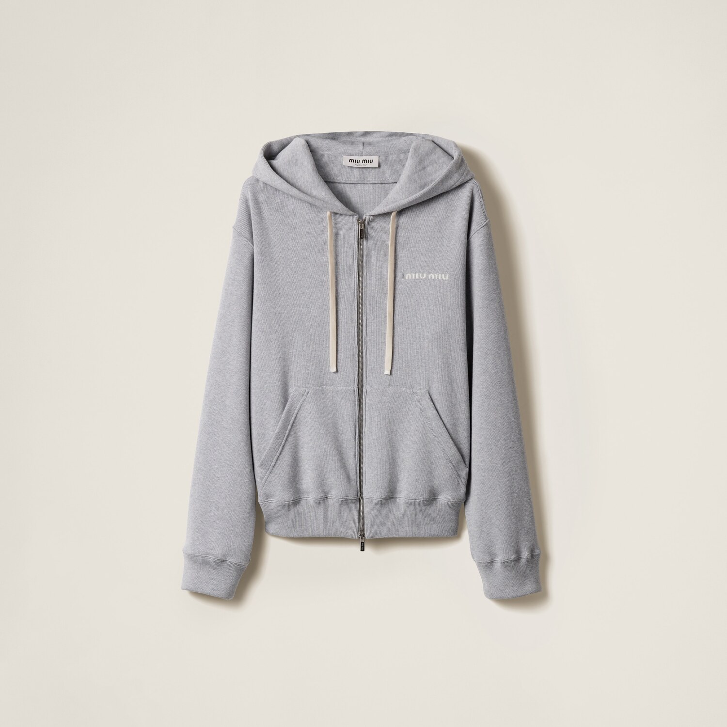 

Худи на молнии из хлопкового флиса MIU MIU, серый