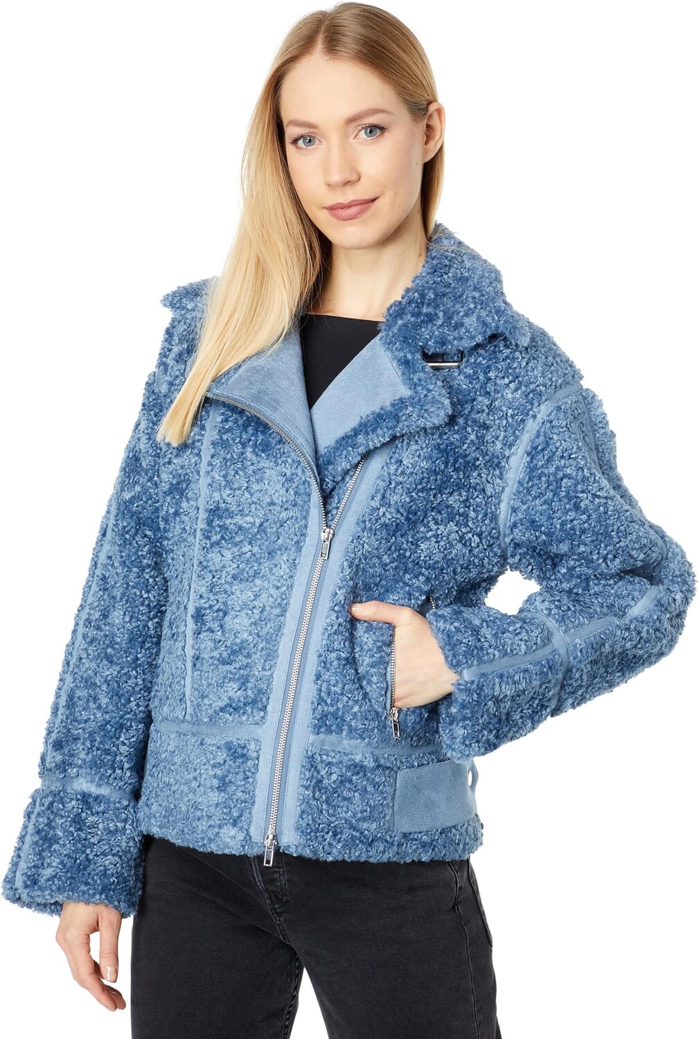

Пальто Love Token Ava Faux Fur Moto with Faux Suede Trim, синий