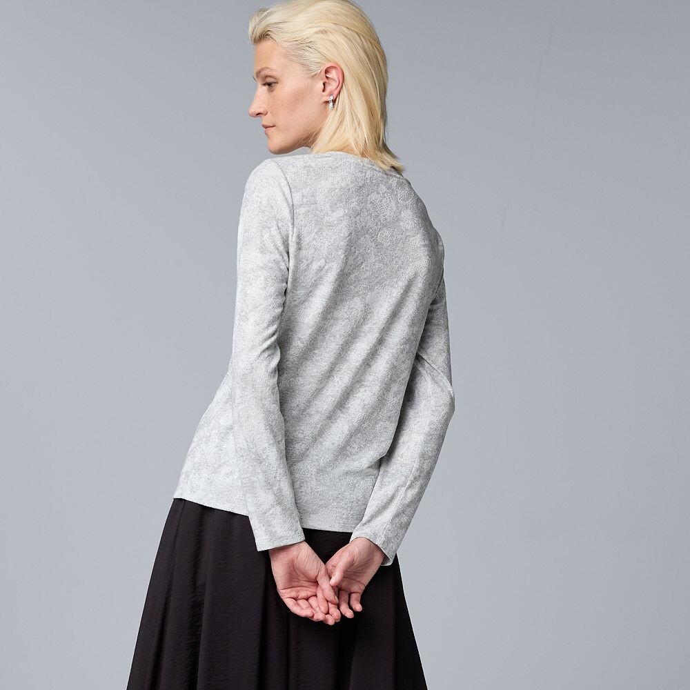 

Женская футболка Simply Vera Vera Wang с круглым вырезом и длинными рукавами, цвет Light Gray Fox