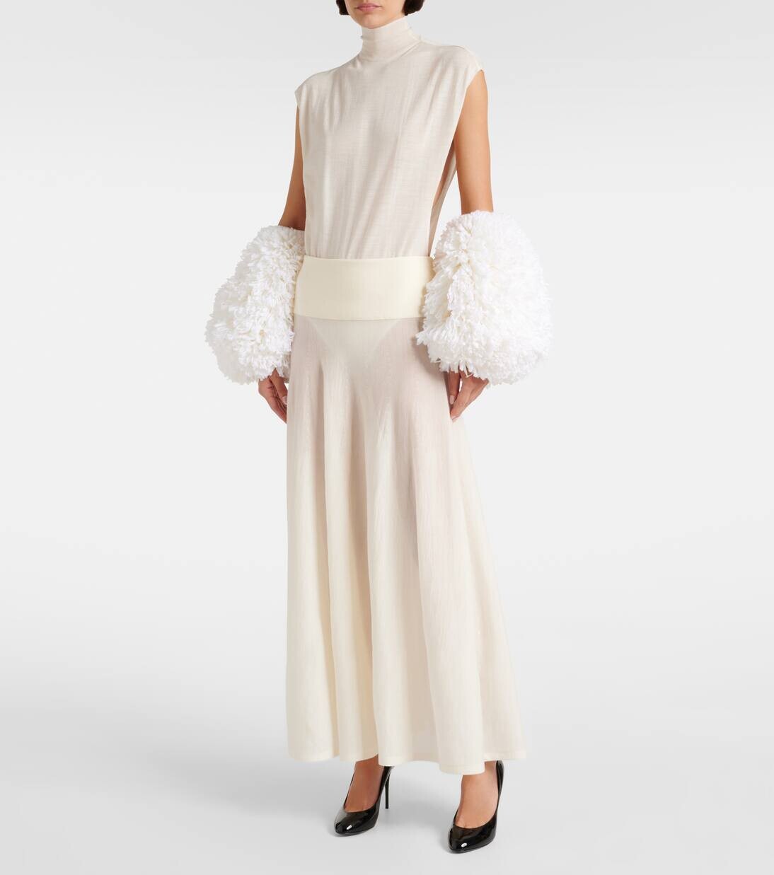 Юбка миди из смесовой шерсти Alaïa, цвет blanc naturel — фото 2