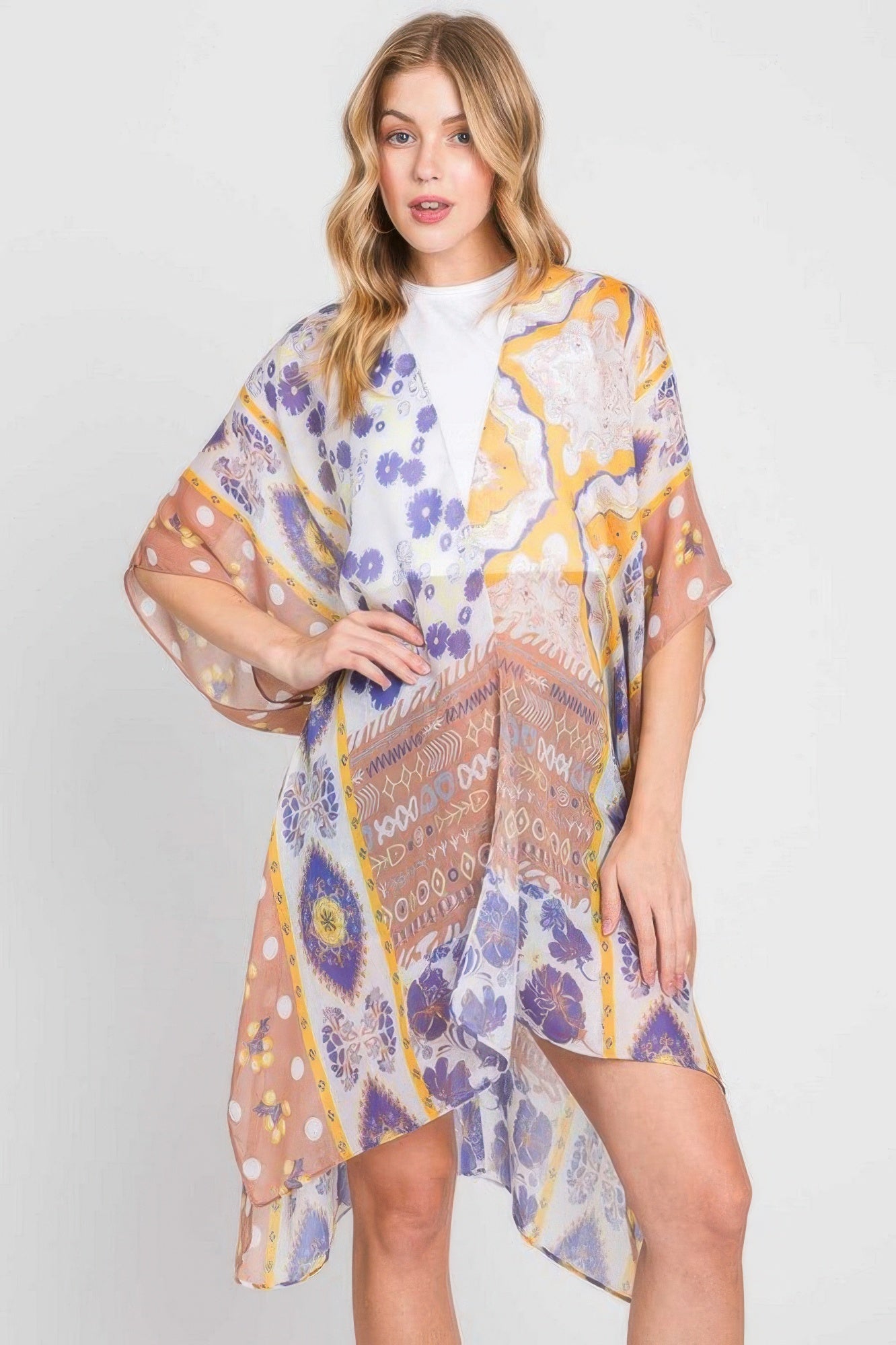 

Кимоно в стиле бохо с цветочным принтом TRUEDAMES, серо-коричневый