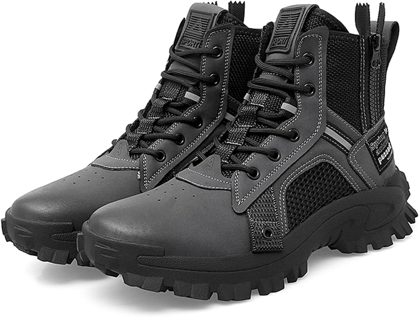 

Мужские высокие дышащие кожаные походные ботинки QAOTEROD, противоскользящие, водонепроницаемые, для промышленного строительства, безопасная обувь, подходящая для кемпинга на открытом воздухе, приключений и строительных работ, серый