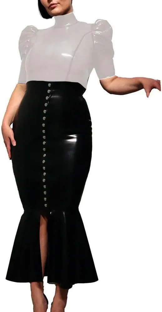 

Женская прозрачная футболка PVC с высоким воротником и короткими рукавами-фонариками LIYIJIEQIANQIU