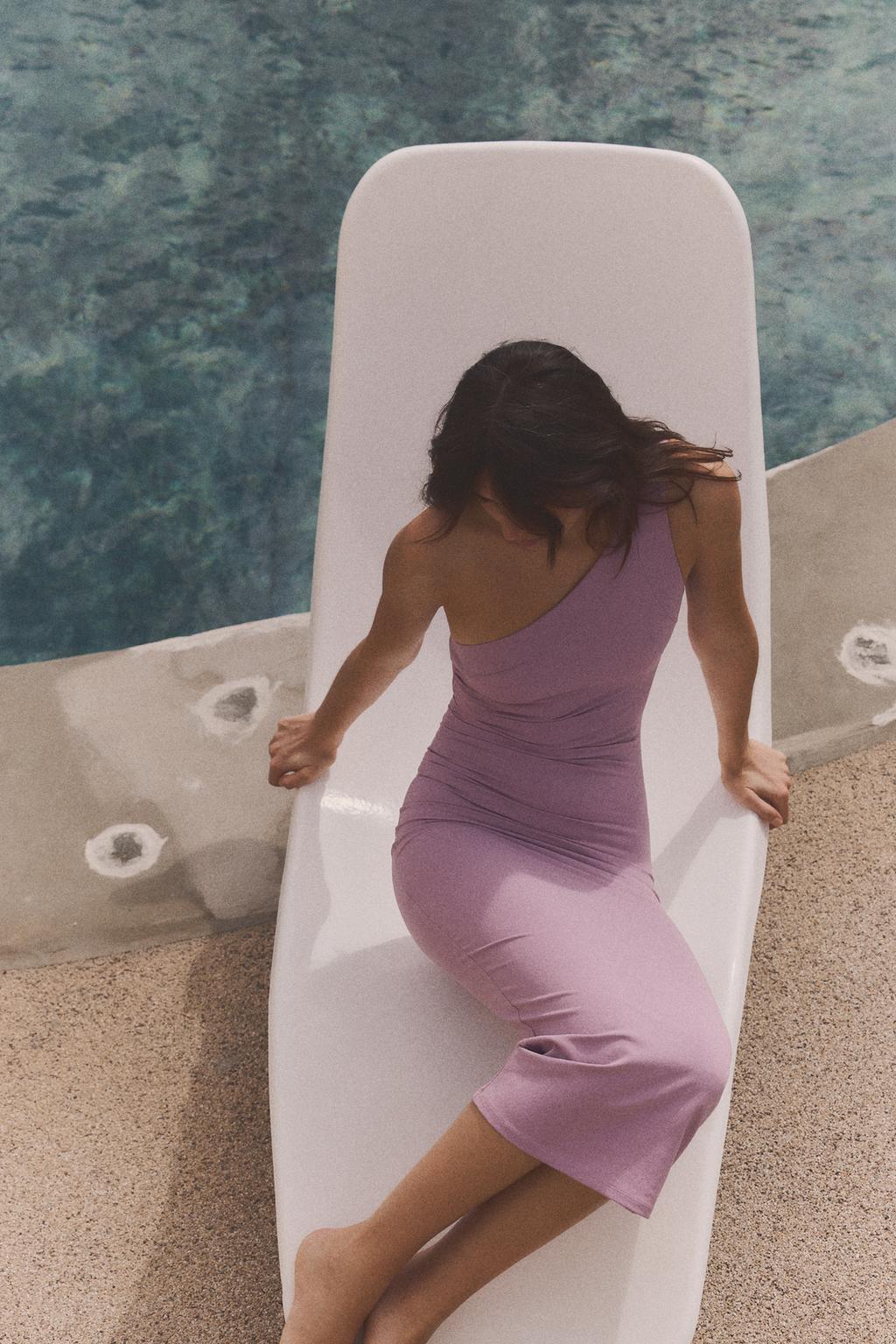 

Асимметричное платье миди ZARA, цвет Light mauve