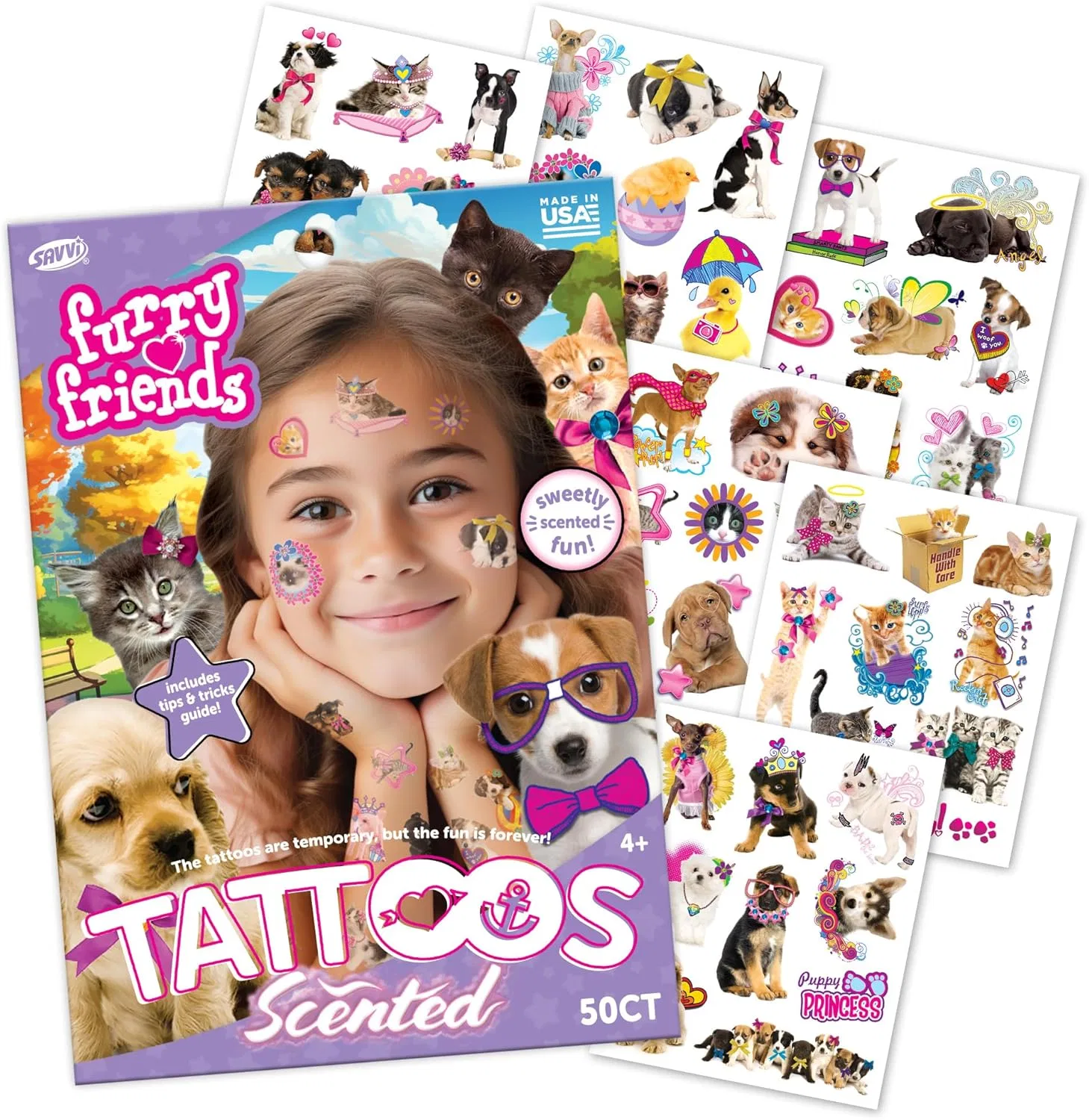 Временные татуировки Savvi Furry Friends с ароматом корицы, 50 шт