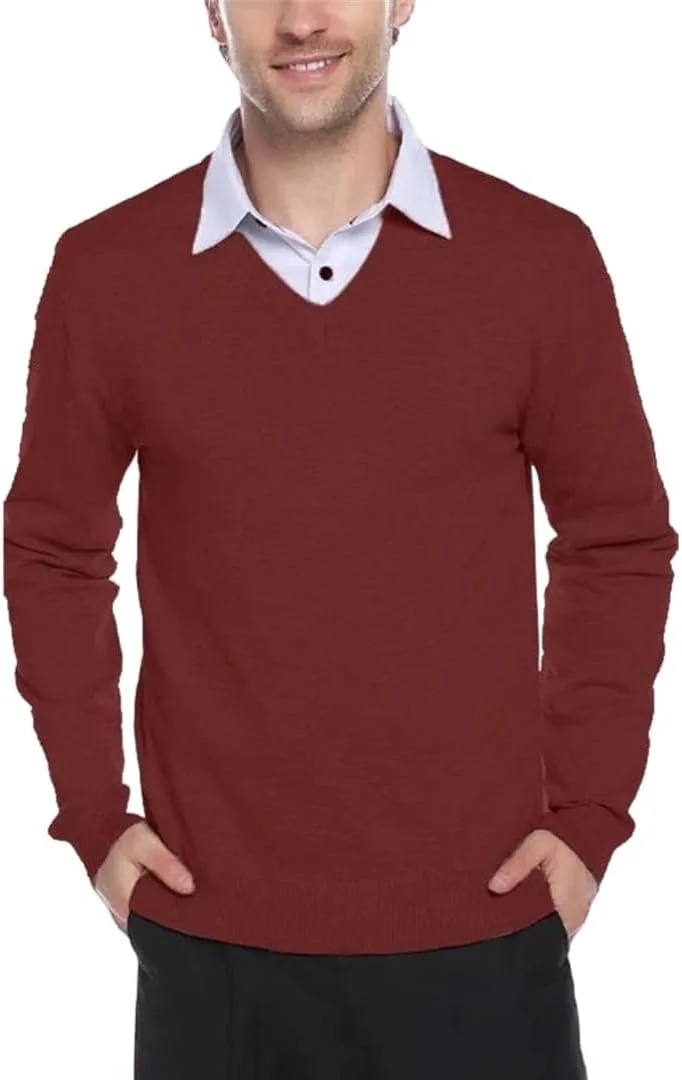 

Мужской вязаный свитер с V-образным вырезом, легкий, приталенный