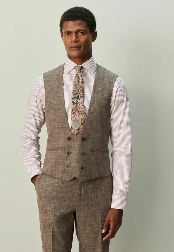 Жилет Regular fit trimmed check suit, Next, коричневый