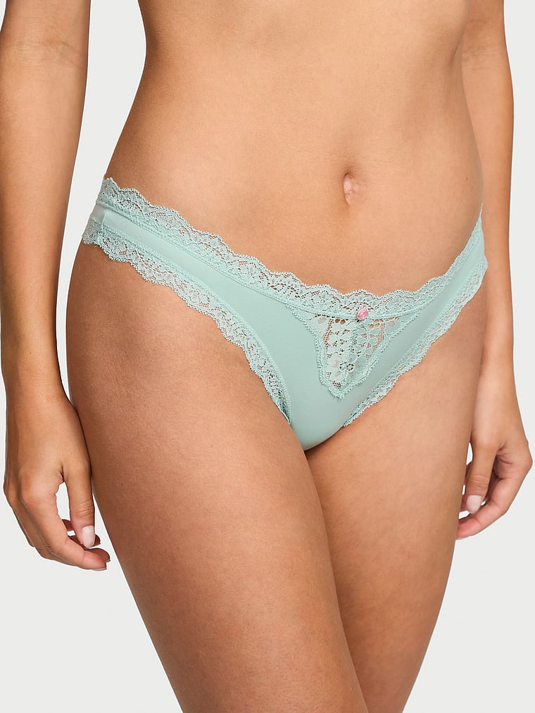 

Трусики-Стринги с кружевной отделкой Dream Angels, lace trim mint green
