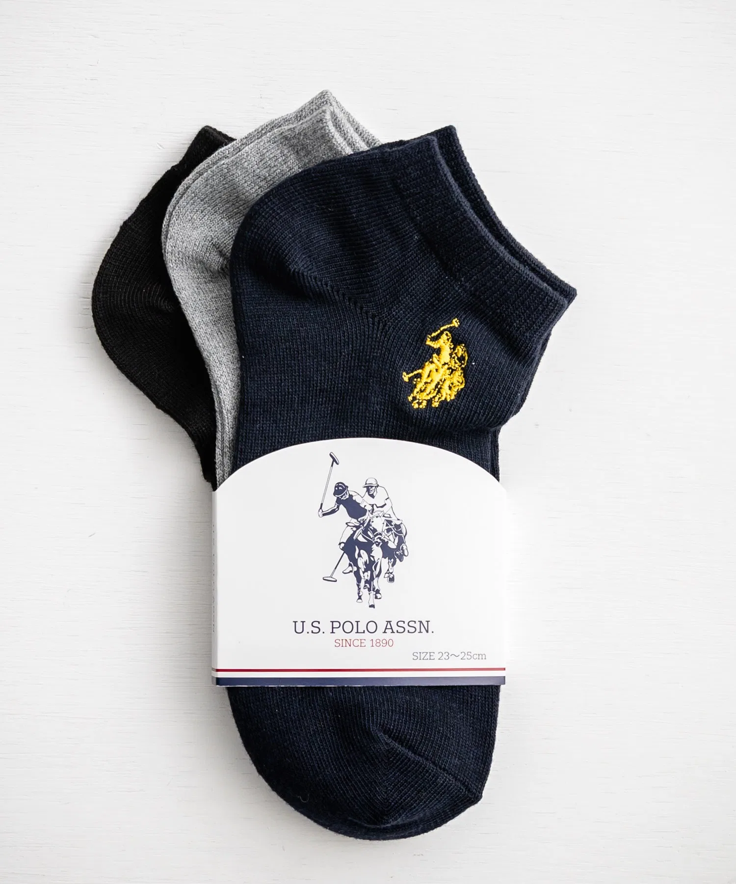 Носки до щиколотки/укороченные носки US POLO ASSN. — 3 пары в разных цветах с вышитым логотипом One-Point.
