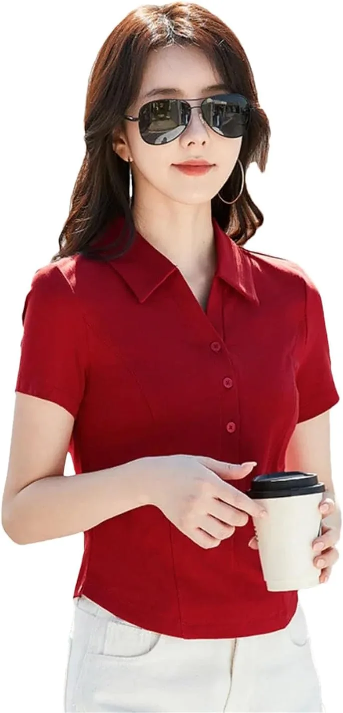 

Женская поло короткого кроя Korean Version Slim Fit с коротким рукавом