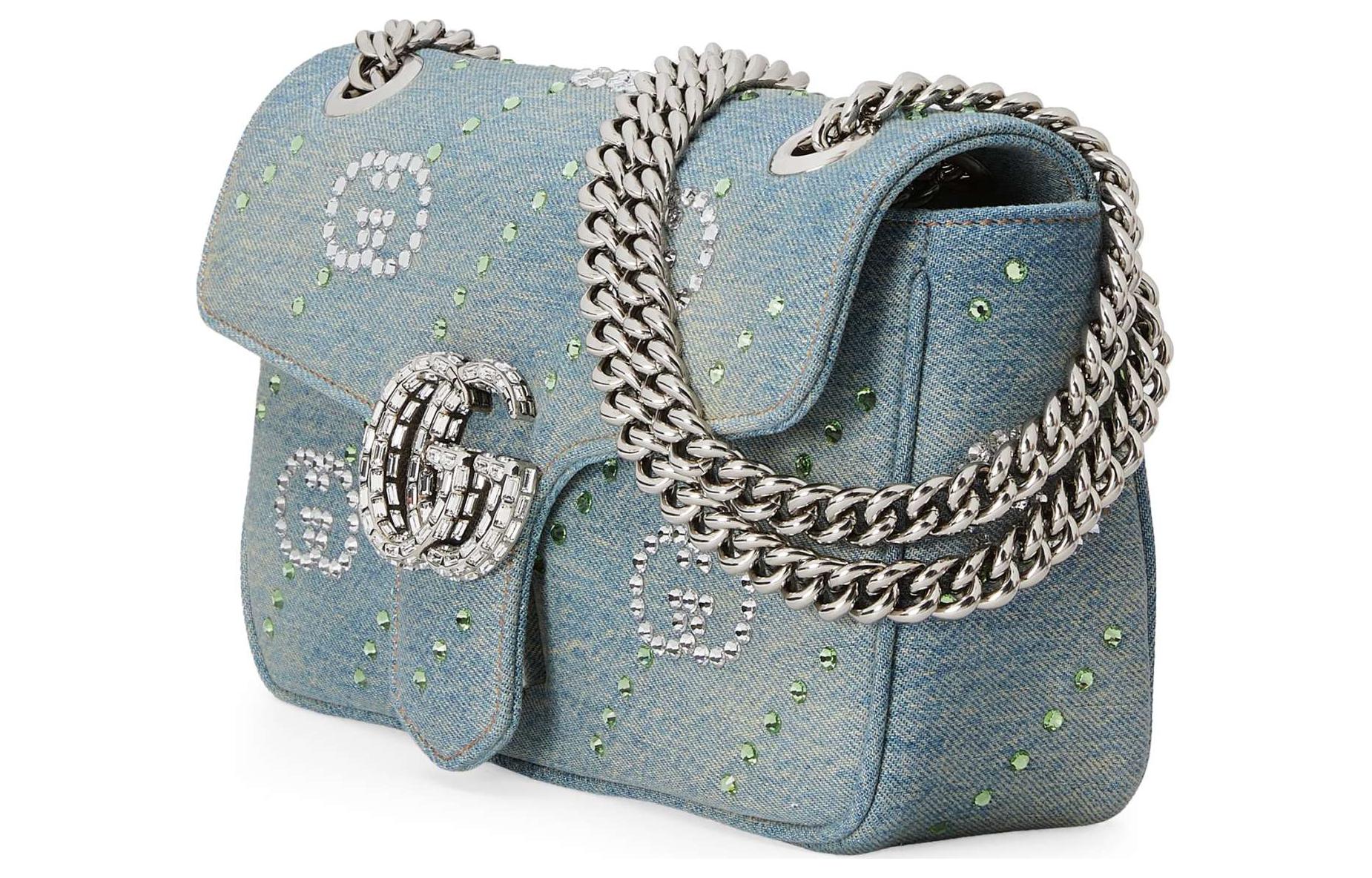 Джинсовая сумка через плечо GUCCI GG Marmont, светло-голубая — фото 3