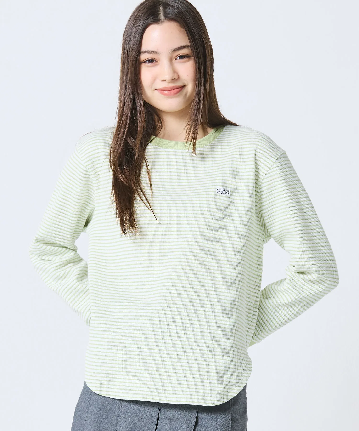 Футболка LACOSTE с длинным рукавом, вафельный трикотаж, эффект омбре, черный — фото 3