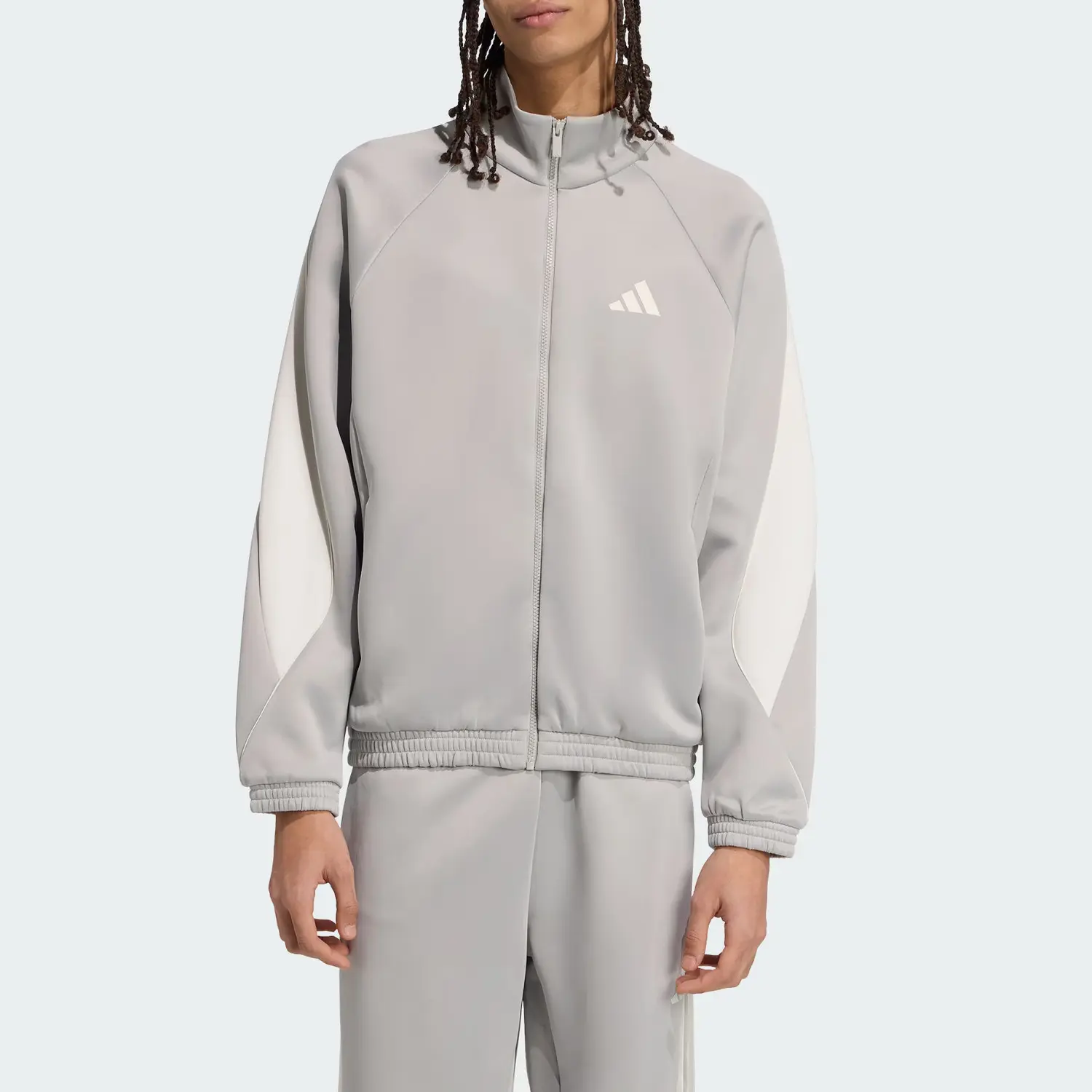 Adidas Спортивная куртка стадионная мужская, Metallic Gray/Jade White — фото 2