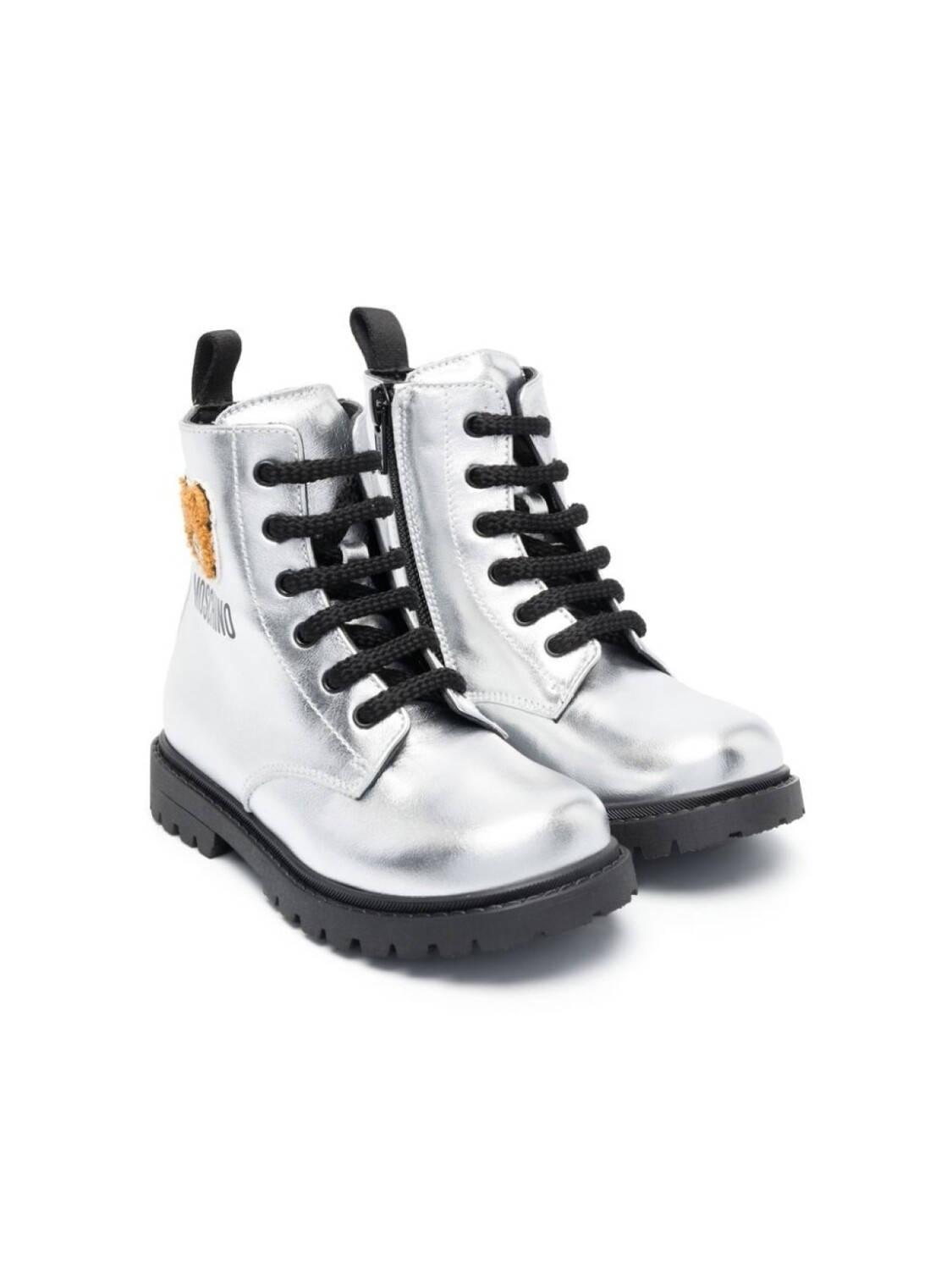 

Moschino Kids ботинки с эффектом металлик, серебристый