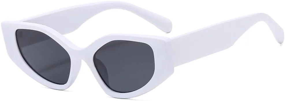 

LVTFCO Модные ретро-солнцезащитные очки «кошачий глаз» с многоугольными линзами, черные, для женщин, в стиле панк, с защитой от УФ-излучения UV400, для мужчин, White