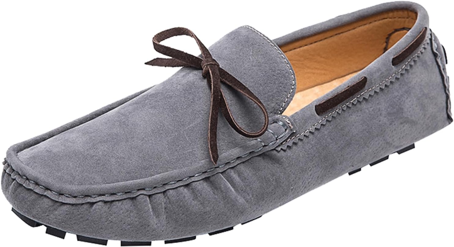 

Мужские замшевые мокасины ручной работы с круглым носком, бантом, удобные туфли для вождения, модные однотонные нескользящие прогулочные туфли Enjgu, серый
