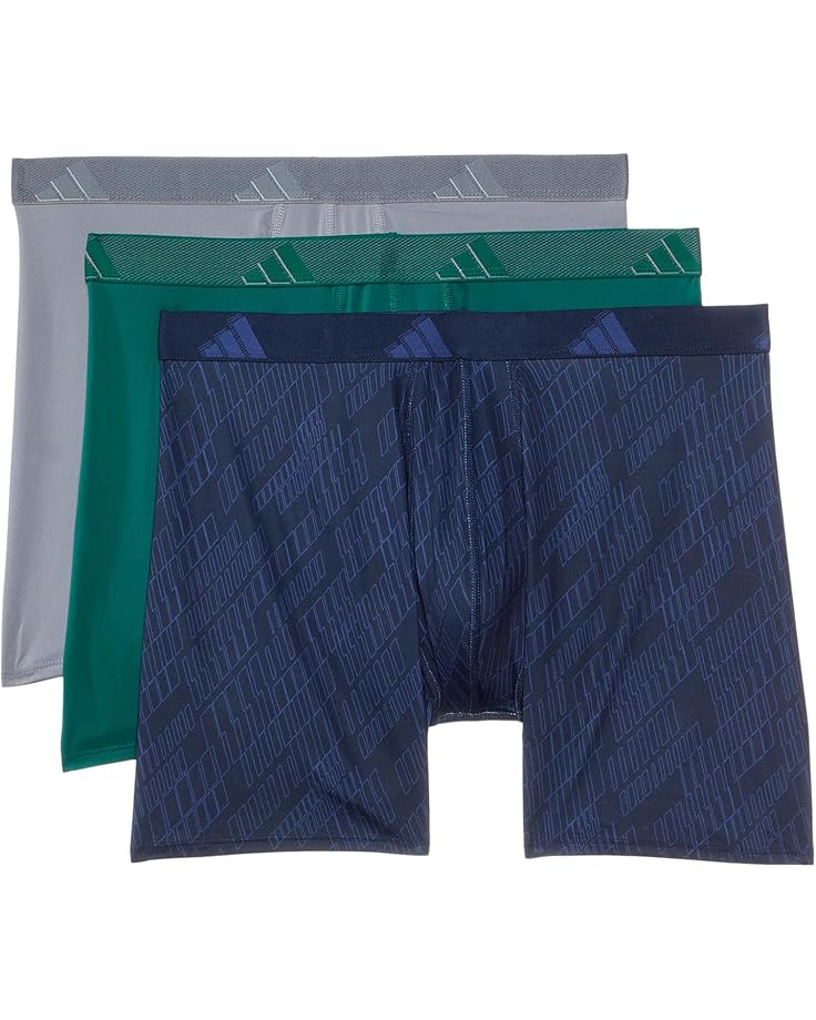 

Боксеры adidas Athletic Fit Microfiber Boxer Brief Underwear 3-Pack, цвет Ghost Legend Ink Tech Indigo/Collegiate Green/Grey