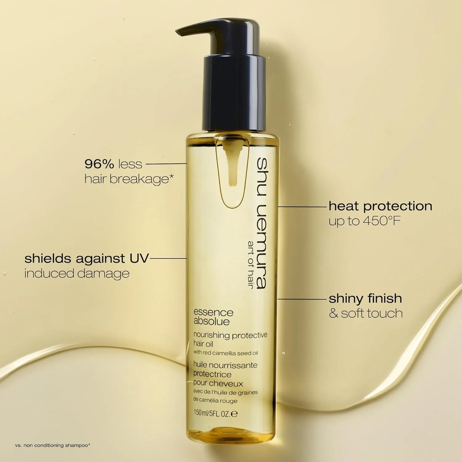 shu uemura art of hair Essence Absolue питательное защитное масло для волос - легкое, увлажняет, придает блеск, защищает от фена с японским маслом камелии 148 мл (1 шт.), red — фото 4