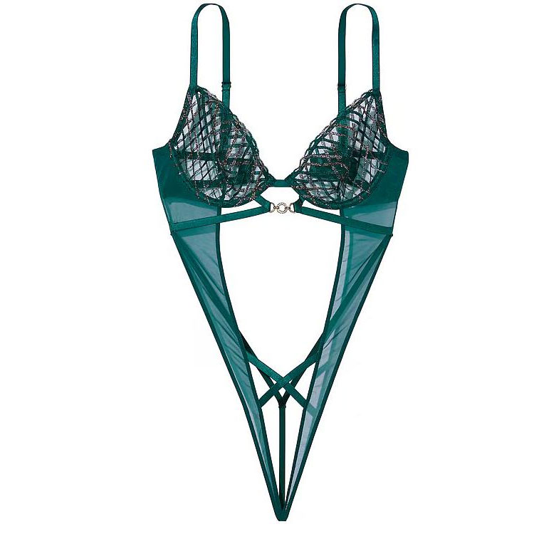 Victoria's Secret Очень сексуальный комбинезон с мерцающей вышивкой и открытой ластовицей / Green — фото 3