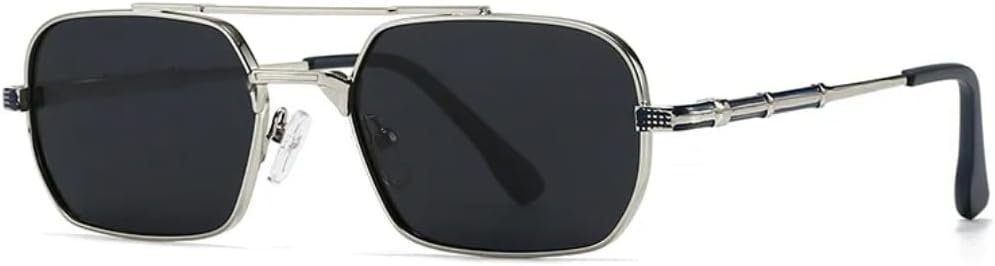 

Модные прямоугольные солнцезащитные очки с двойной перемычкой для женщин, ретро-очки с квадратными заклепками для мужчин, панк-очки с защитой от УФ-излучения UV400 TVTBBVV, C1 Silver Black