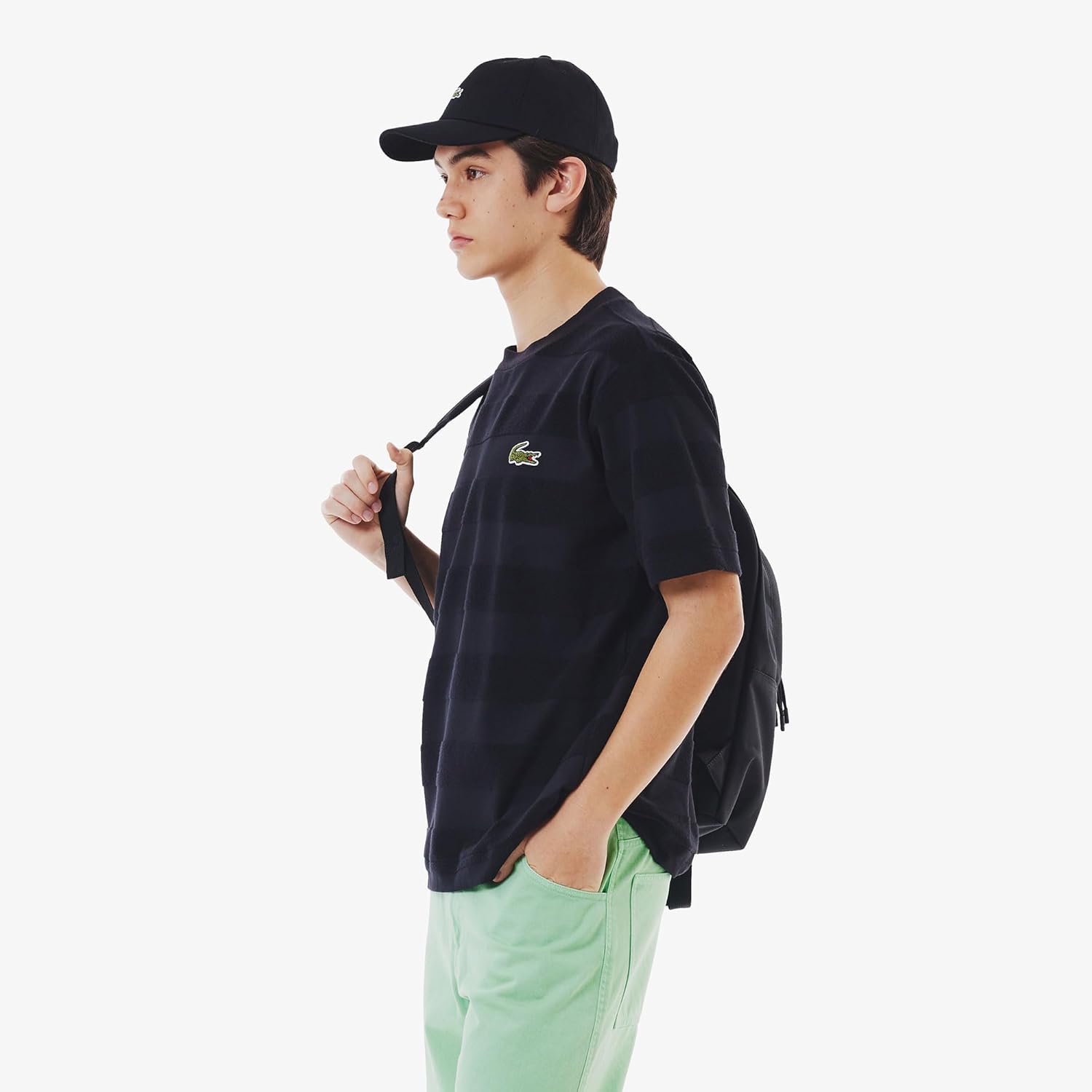 Футболка мужская Lacoste, с рисунком плитка и полоски, черный — фото 3