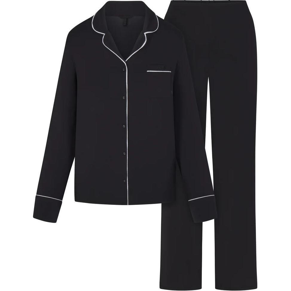 

Комплект пижамы Sleep Long Sleeve Button Up для женщин ONYX MARBLE TRIM/Onyx Marble Skims, черный