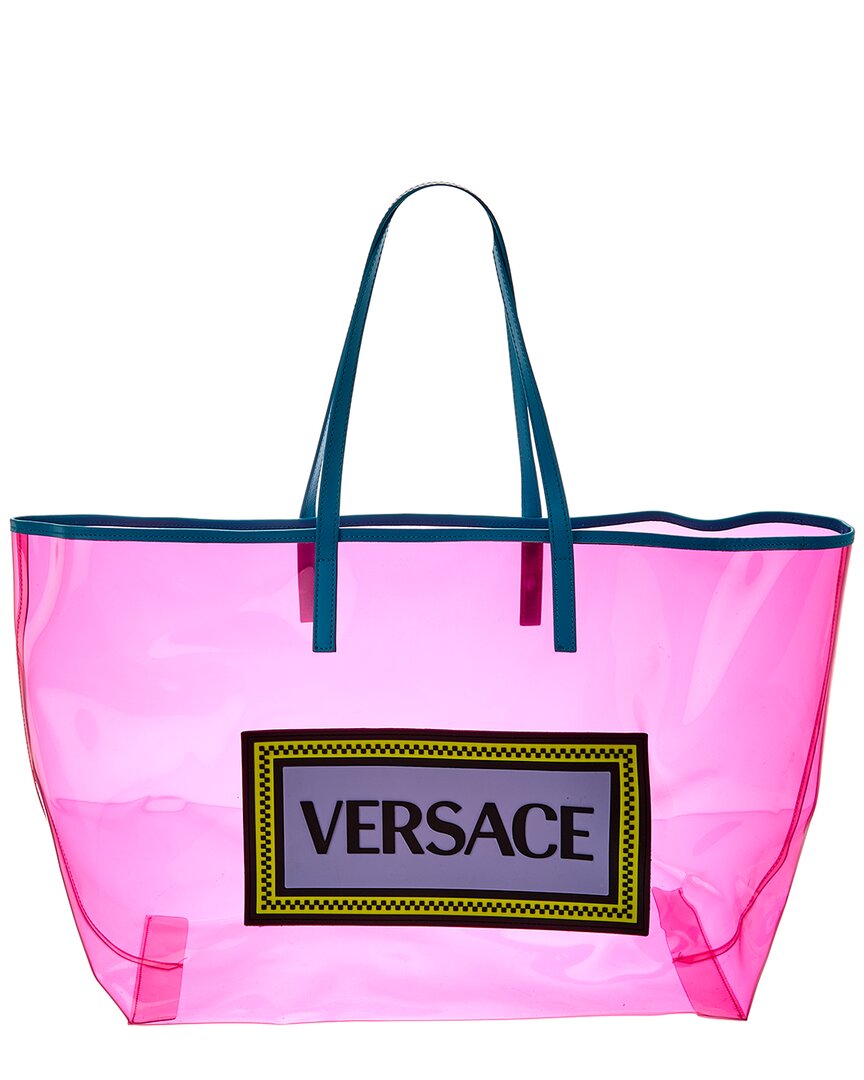 

Винтажная сумка-шоппер Versace 90-х с логотипом из винила, розовый