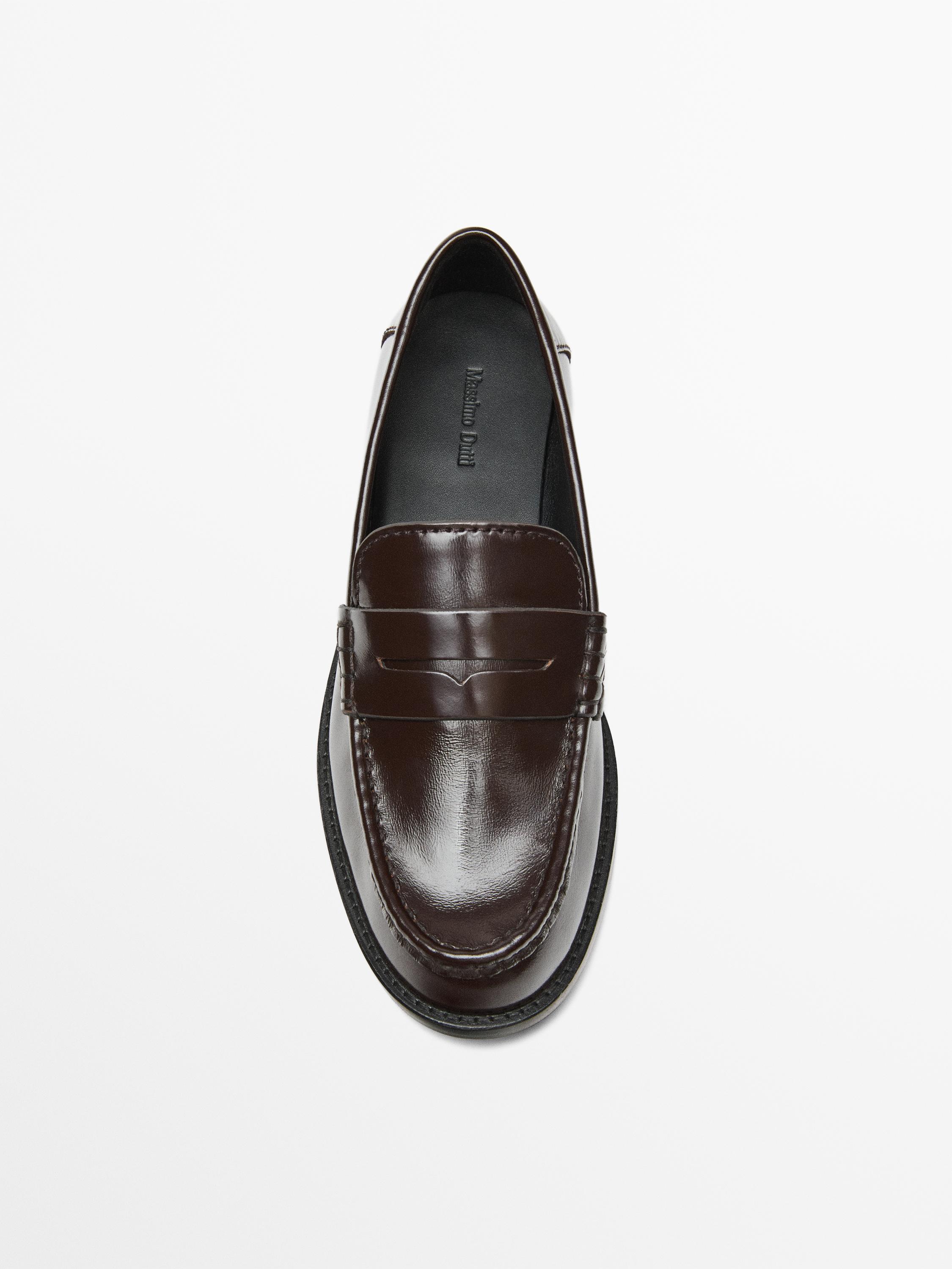 Кожаные мокасины с глянцевой отделкой Massimo Dutti, коричневый — фото 3