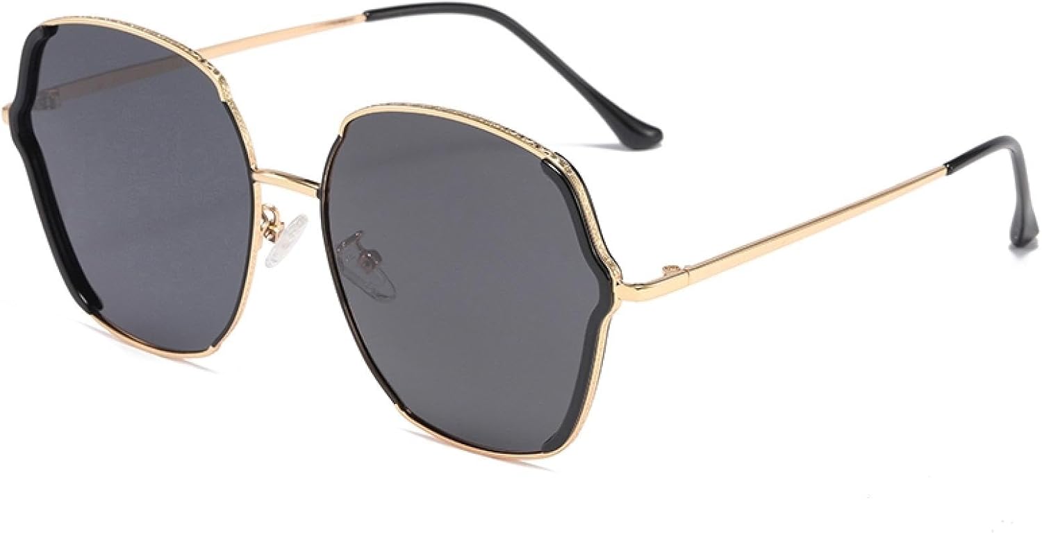 

Женские поляризованные солнцезащитные очки с металлическим оправой, мужские очки UV400 с большой оправой для вождения, кемпинга, езды на велосипеде VFDHN, Gold Black Gray