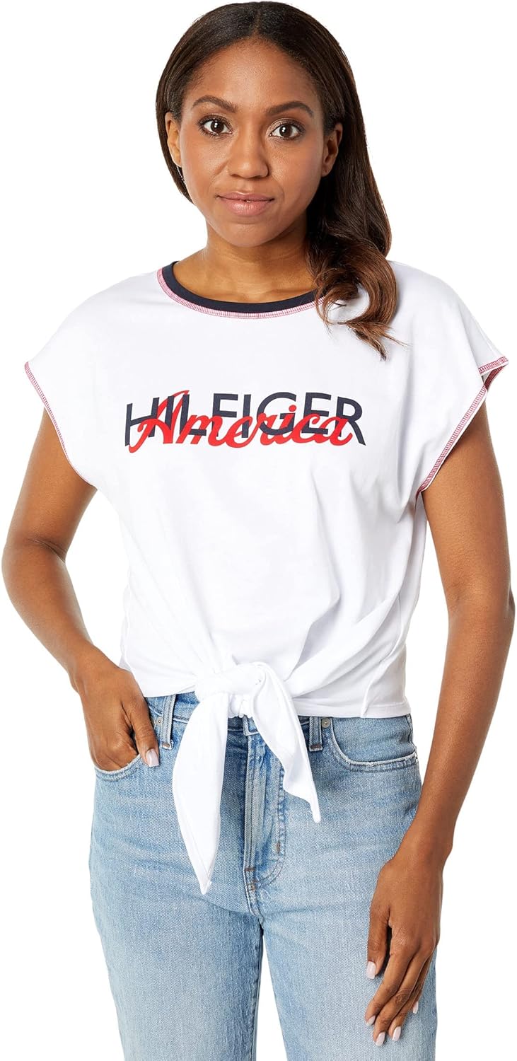 

Женская футболка Tommy Hilfiger Americana с завязкой спереди, White, Белый, Женская футболка Tommy Hilfiger Americana с завязкой спереди, White