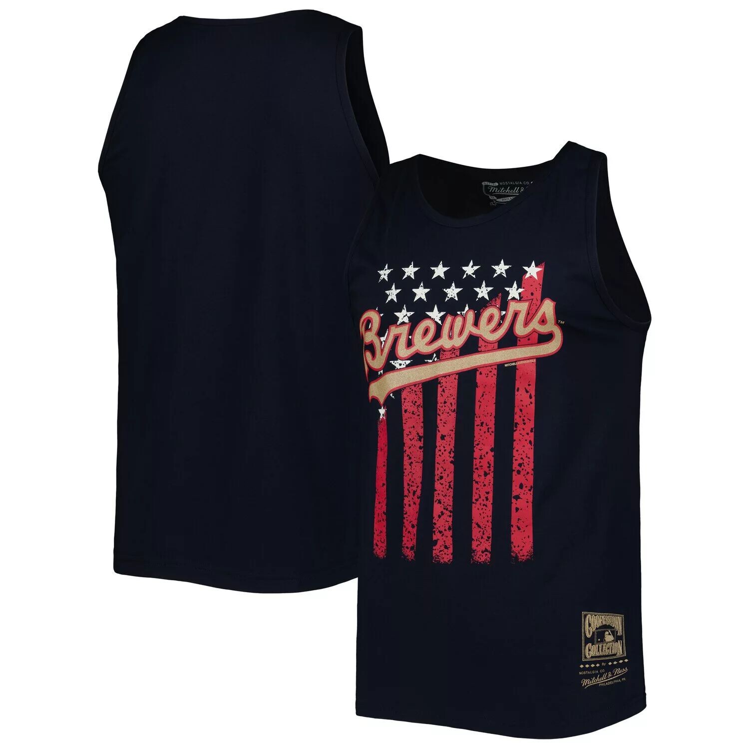 

Мужская темно-синяя майка Mitchell & Ness Milwaukee Brewers Cooperstown Collection Stars and Stripes, Синий, Мужская темно-синяя майка Mitchell & Ness Milwaukee Brewers Cooperstown Collection Stars and Stripes