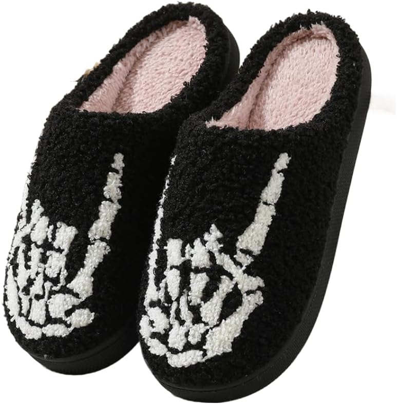 

Женские и мужские тапочки FSwinder, ретро, с эффектом памяти, с милыми мультяшными скелетами, привидениями и тыквами, плюшевые, мягкие, теплые, с меховой подкладкой, противоскользящие, для дома и зимы, черный