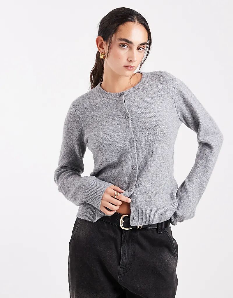 

Вязаный кардиган Pieces в цвете средне-серый меланж