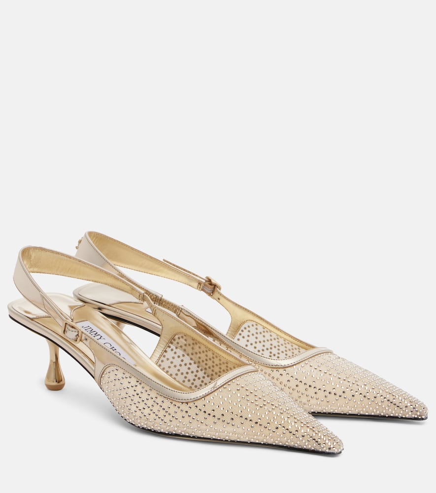 Амел 50 декорированные сетчатые лодочки на шпильке с ремешком Jimmy Choo, Gold/Gold