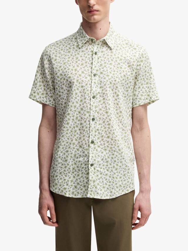 

BOSS Slim Fit рубашка с цветочным принтом из льняной смеси HUGO BOSS, Mid Green