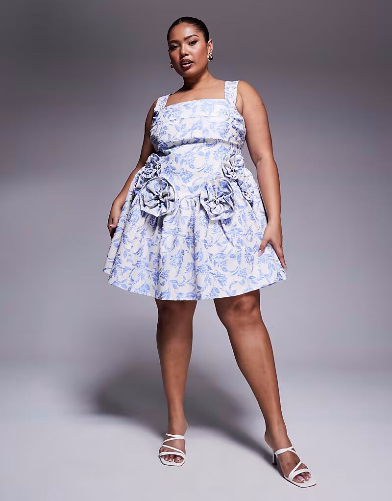 

Платье-мини-платье приталенного кроя ASOS LUXE Curve из жаккарда с плиссировкой на груди и корсажами с гобеленовым цветочным узором