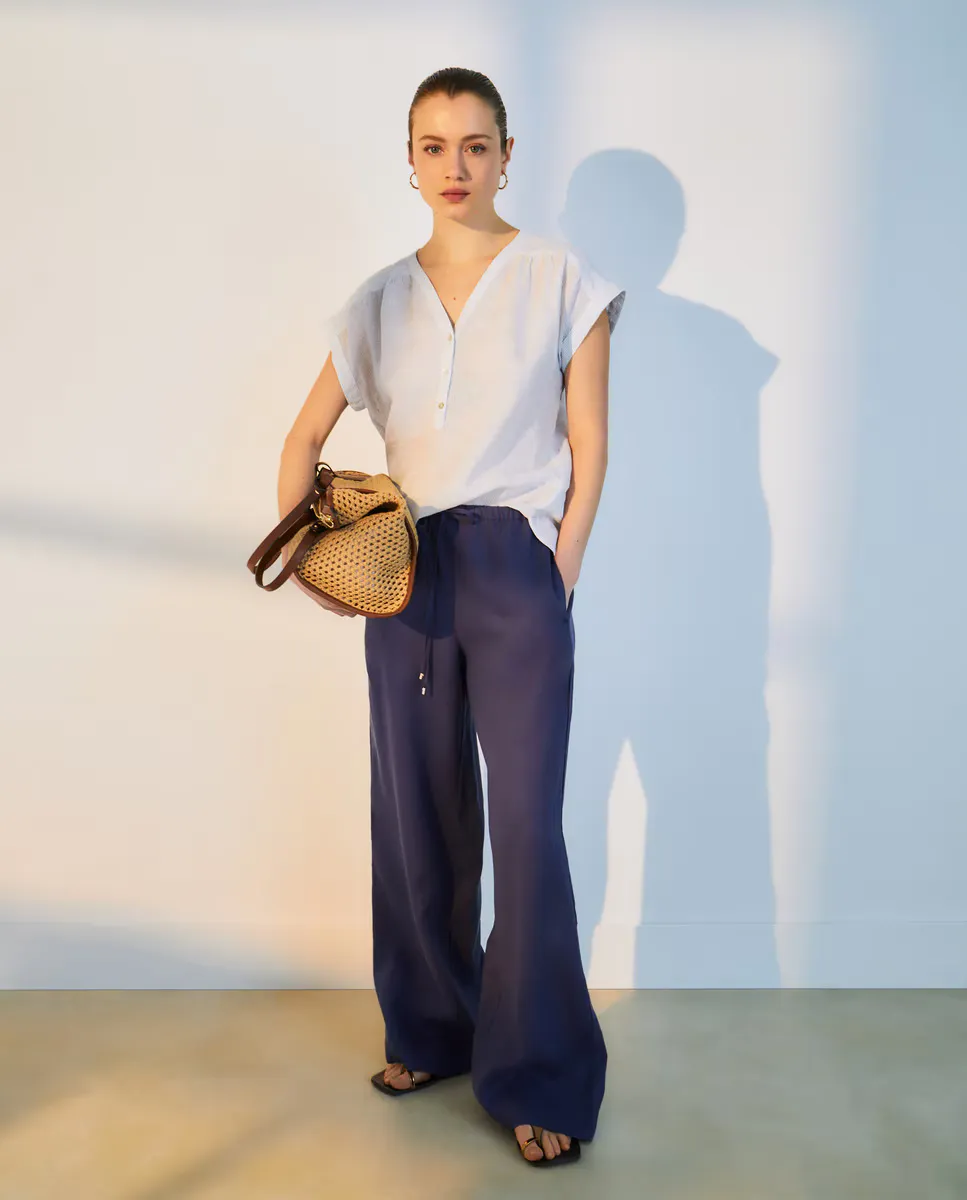 

Брюки женские широкие льняные Woman El Corte Inglés, тёмно-синий