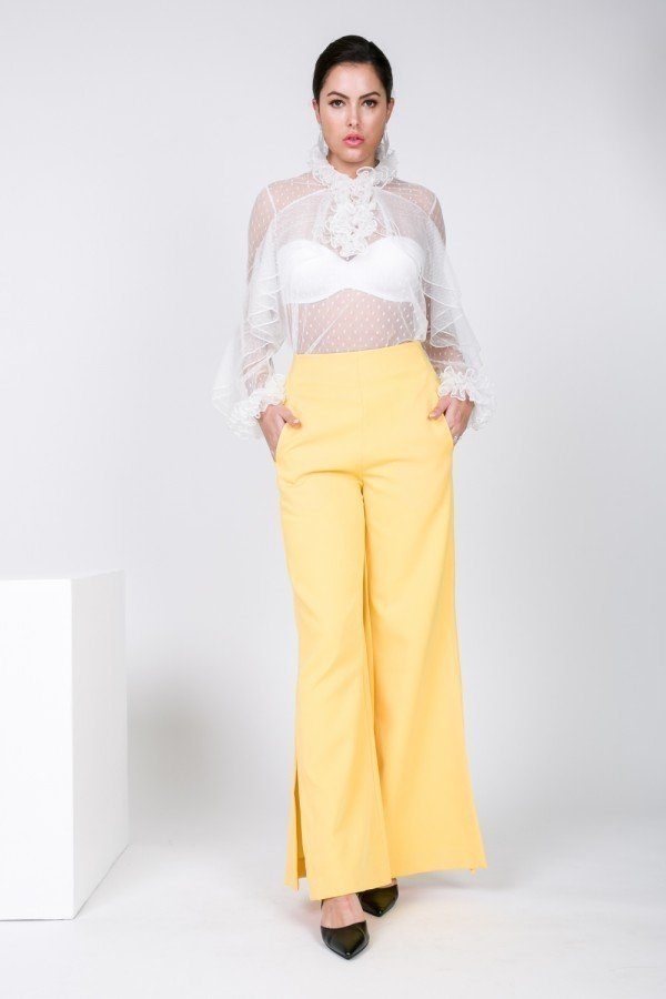 

FASHNZFAB Широкие брюки с боковыми разрезами, цвет golden rod"